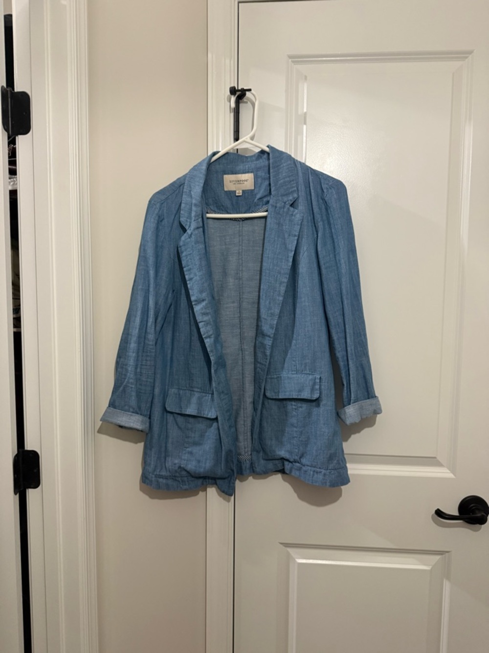 Liverpool Light Blue Open Linen-Blend Blazer